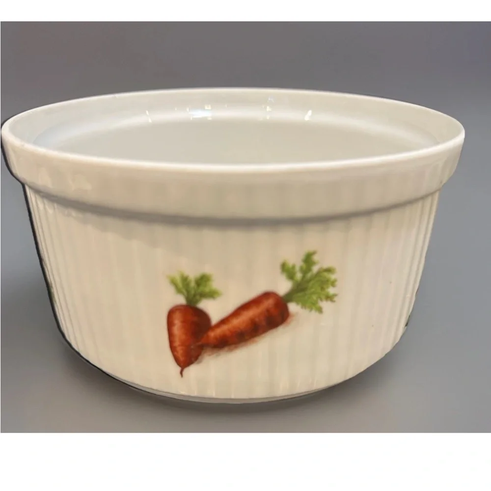 Vintage Apilco France Porcelain Ribbed 6.75” Soufflé Casserole Dish Vegetables